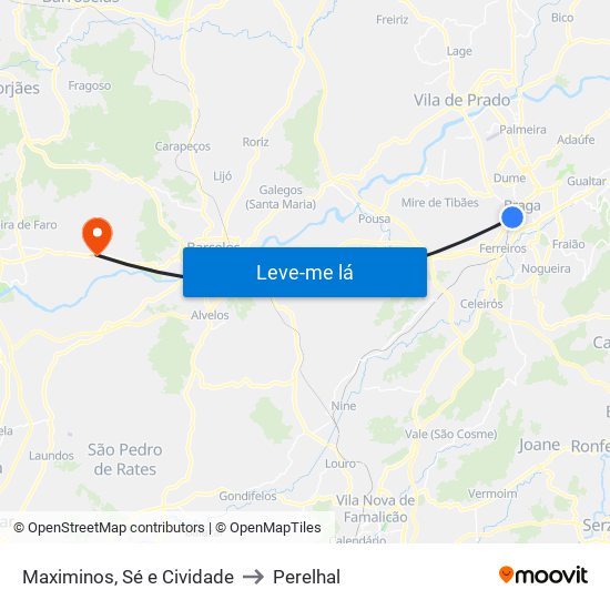 Maximinos, Sé e Cividade to Perelhal map