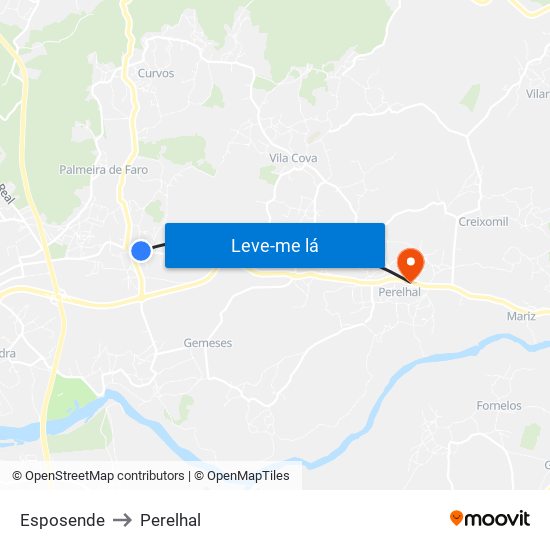 Esposende to Perelhal map