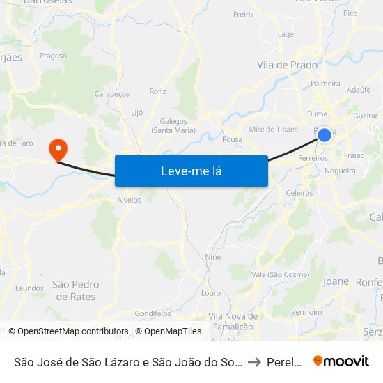 São José de São Lázaro e São João do Souto to Perelhal map