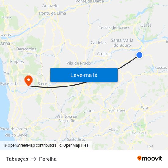 Tabuaças to Perelhal map