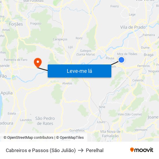 Cabreiros e Passos (São Julião) to Perelhal map