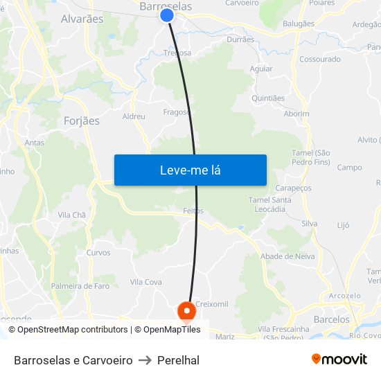 Barroselas e Carvoeiro to Perelhal map