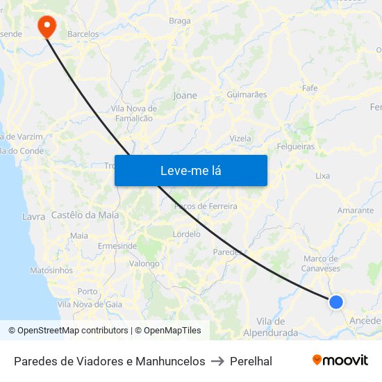Paredes de Viadores e Manhuncelos to Perelhal map