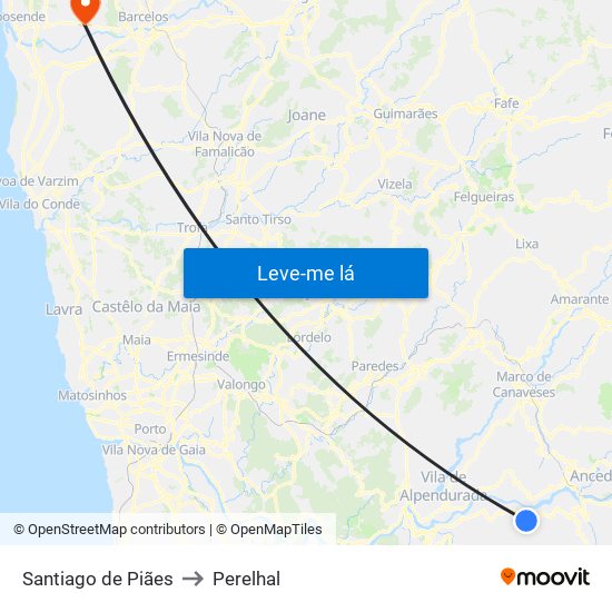 Santiago de Piães to Perelhal map