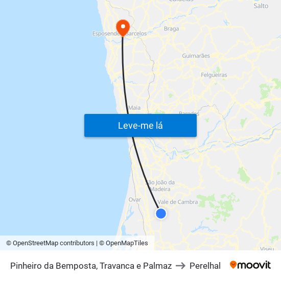 Pinheiro da Bemposta, Travanca e Palmaz to Perelhal map