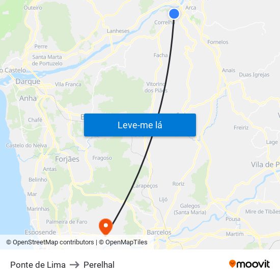 Ponte de Lima to Perelhal map