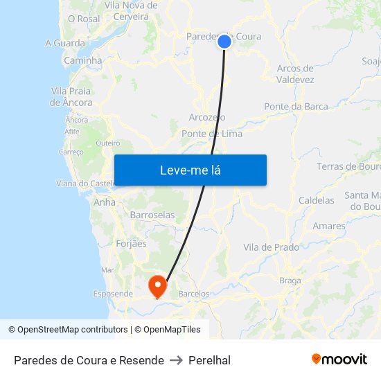 Paredes de Coura e Resende to Perelhal map