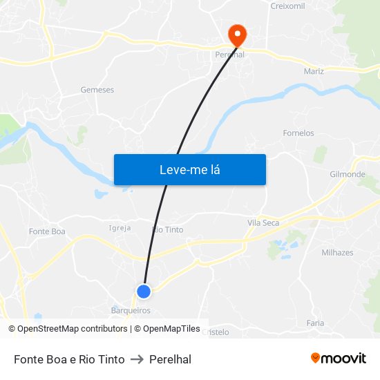 Fonte Boa e Rio Tinto to Perelhal map