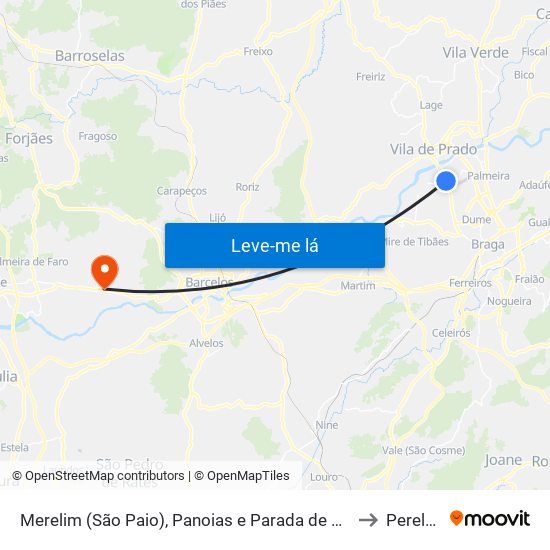 Merelim (São Paio), Panoias e Parada de Tibães to Perelhal map
