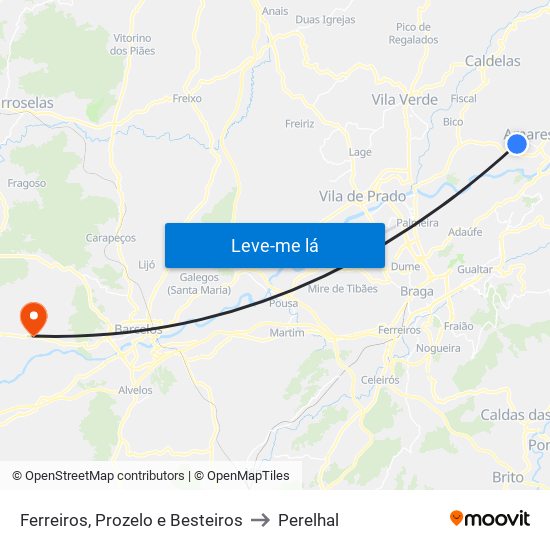 Ferreiros, Prozelo e Besteiros to Perelhal map