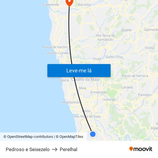 Pedroso e Seixezelo to Perelhal map