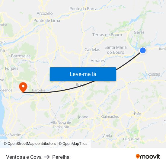 Ventosa e Cova to Perelhal map