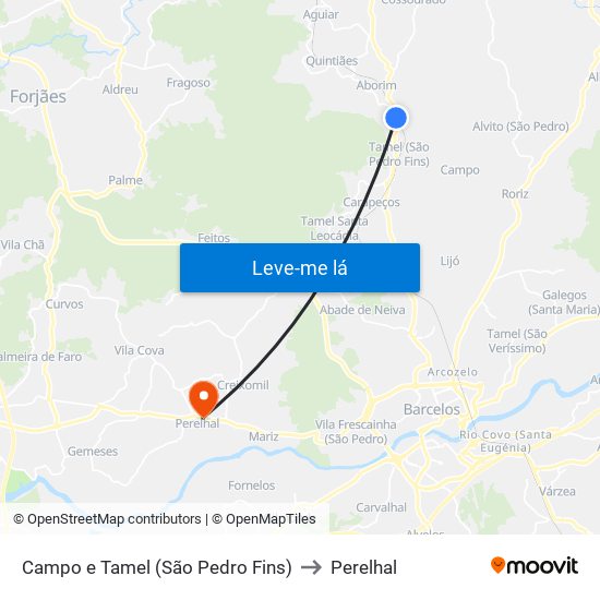 Campo e Tamel (São Pedro Fins) to Perelhal map
