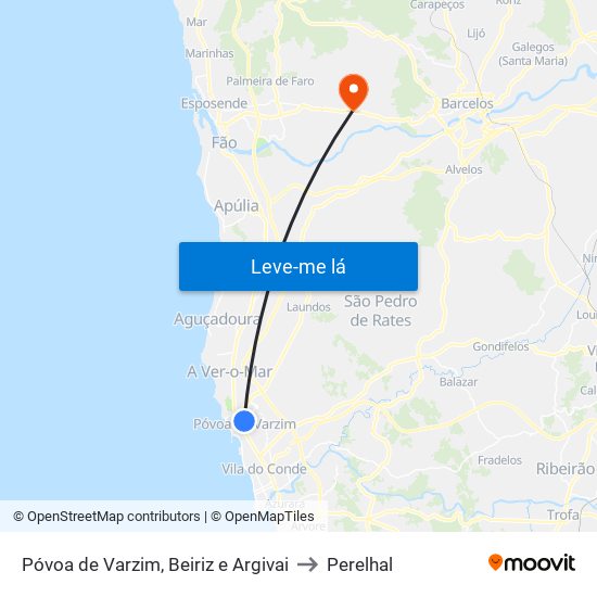 Póvoa de Varzim, Beiriz e Argivai to Perelhal map