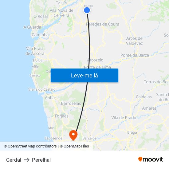 Cerdal to Perelhal map