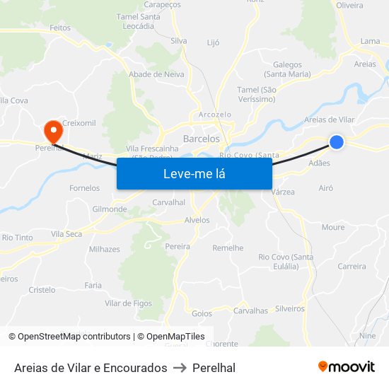 Areias de Vilar e Encourados to Perelhal map