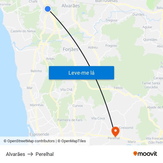 Alvarães to Perelhal map