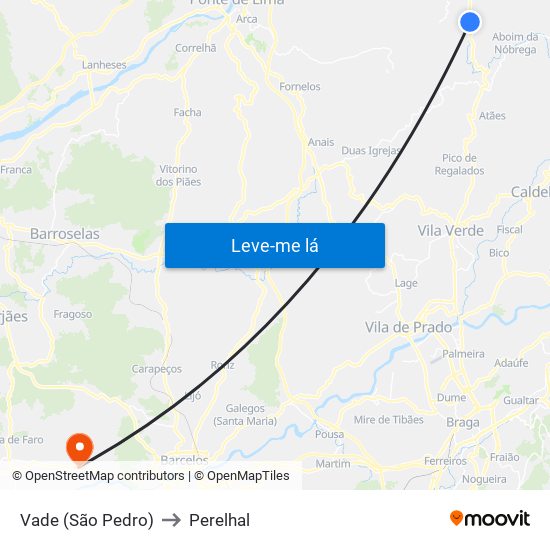 Vade (São Pedro) to Perelhal map