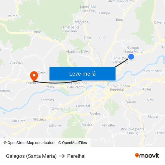 Galegos (Santa Maria) to Perelhal map