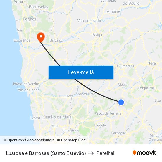 Lustosa e Barrosas (Santo Estêvão) to Perelhal map