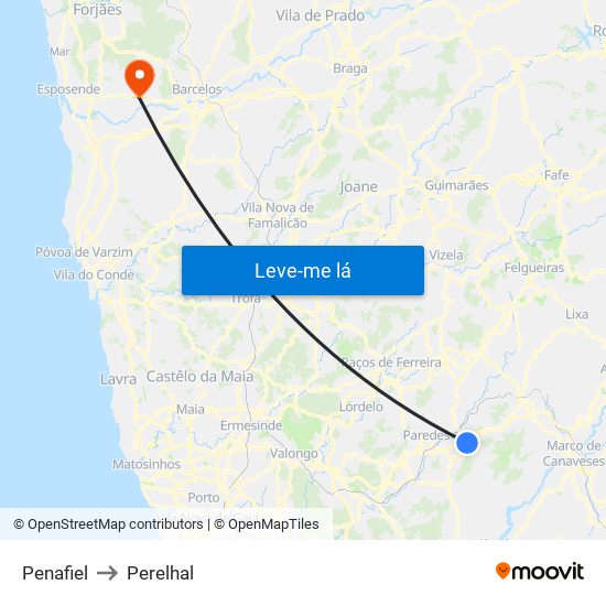 Penafiel to Perelhal map