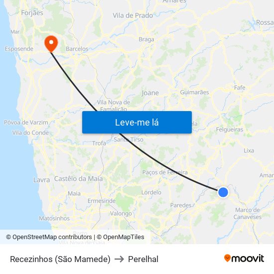 Recezinhos (São Mamede) to Perelhal map