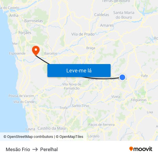 Mesão Frio to Perelhal map