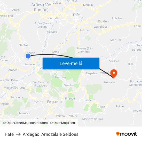 Fafe to Ardegão, Arnozela e Seidões map