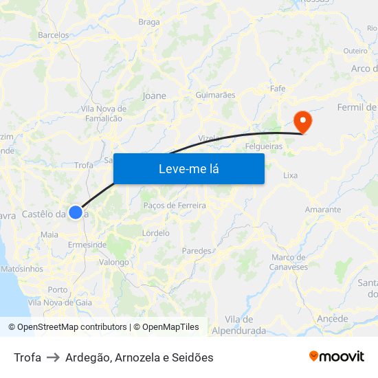 Trofa to Ardegão, Arnozela e Seidões map