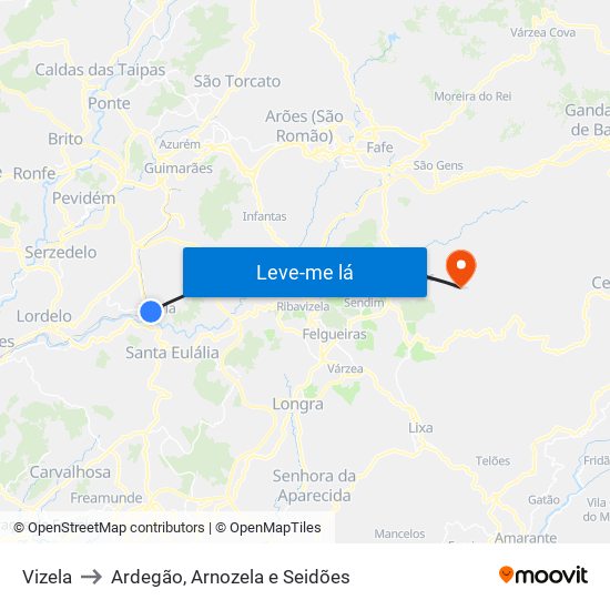 Vizela to Ardegão, Arnozela e Seidões map