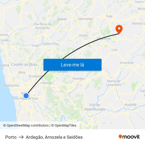 Porto to Ardegão, Arnozela e Seidões map