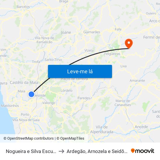 Nogueira e Silva Escura to Ardegão, Arnozela e Seidões map