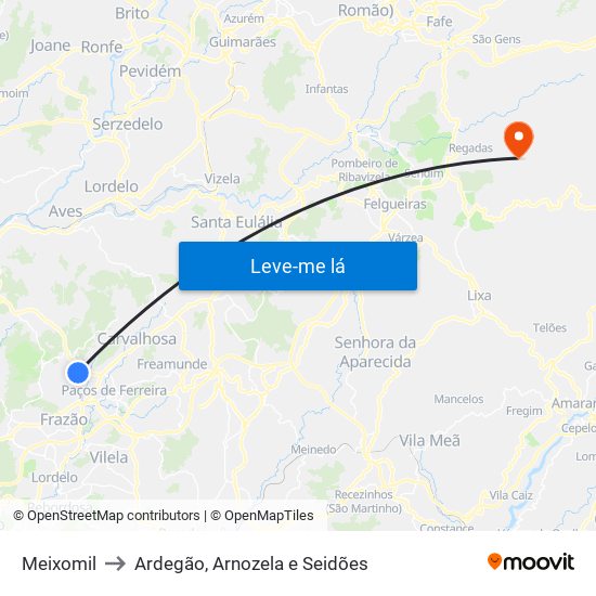 Meixomil to Ardegão, Arnozela e Seidões map