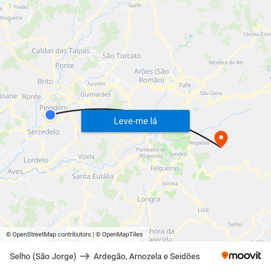 Selho (São Jorge) to Ardegão, Arnozela e Seidões map