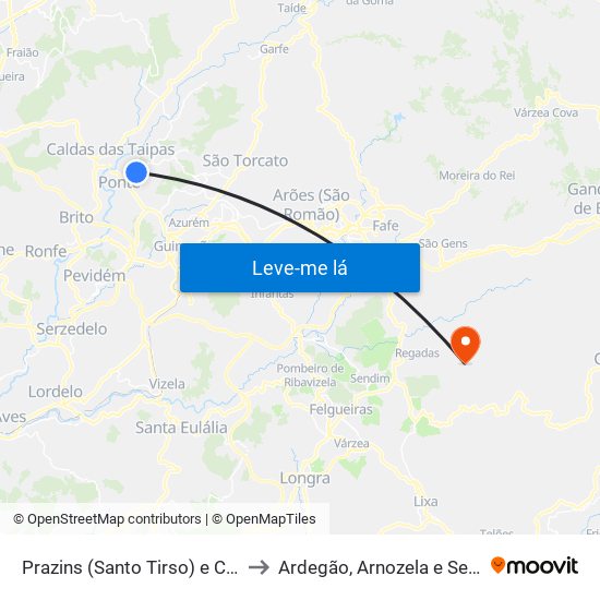 Prazins (Santo Tirso) e Corvite to Ardegão, Arnozela e Seidões map