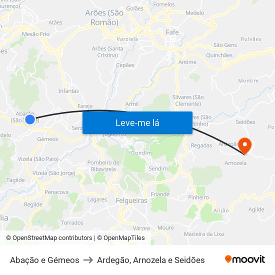 Abação e Gémeos to Ardegão, Arnozela e Seidões map