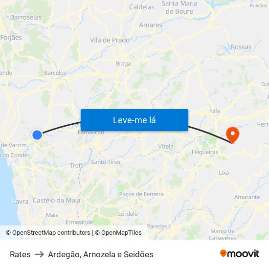 Rates to Ardegão, Arnozela e Seidões map