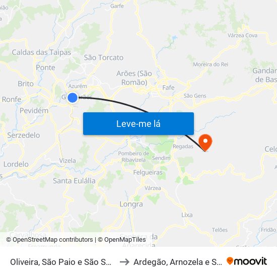 Oliveira, São Paio e São Sebastião to Ardegão, Arnozela e Seidões map