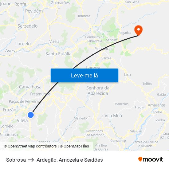 Sobrosa to Ardegão, Arnozela e Seidões map