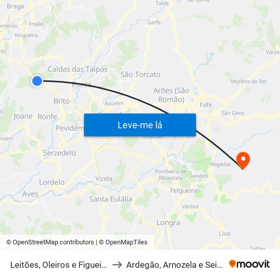 Leitões, Oleiros e Figueiredo to Ardegão, Arnozela e Seidões map