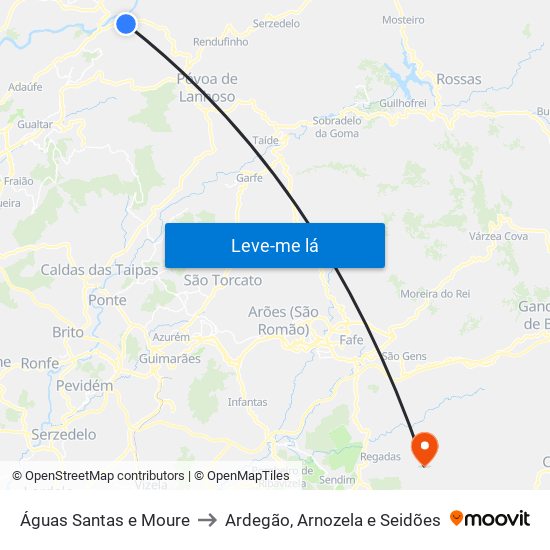 Águas Santas e Moure to Ardegão, Arnozela e Seidões map