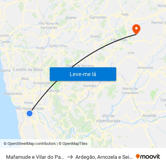 Mafamude e Vilar do Paraíso to Ardegão, Arnozela e Seidões map