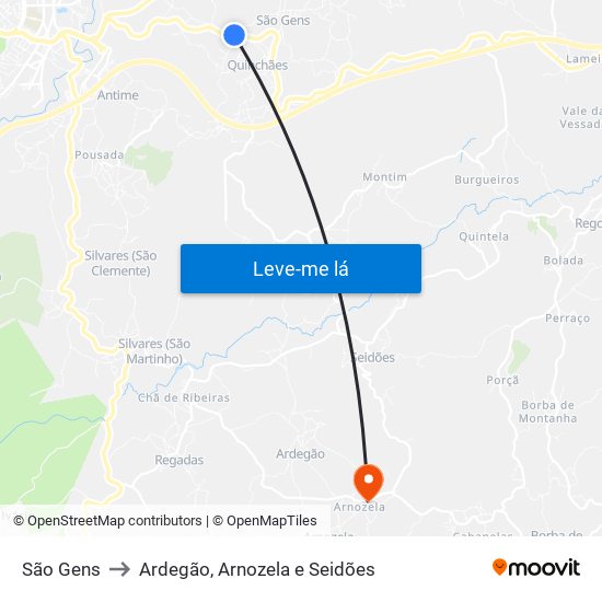 São Gens to Ardegão, Arnozela e Seidões map