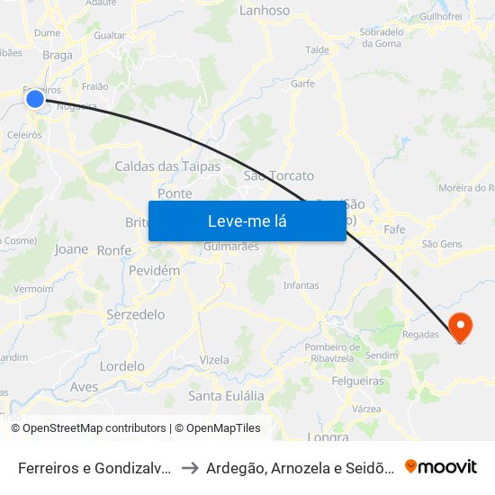Ferreiros e Gondizalves to Ardegão, Arnozela e Seidões map