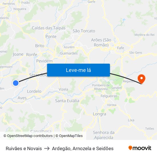 Ruivães e Novais to Ardegão, Arnozela e Seidões map