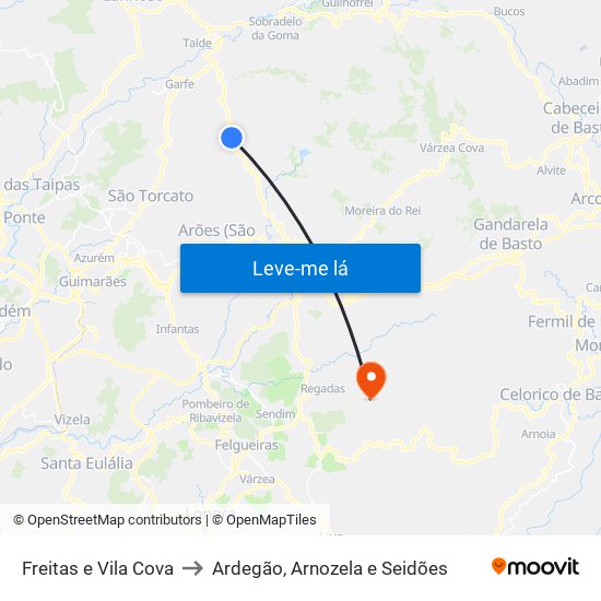 Freitas e Vila Cova to Ardegão, Arnozela e Seidões map