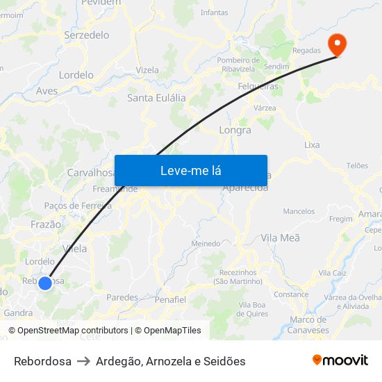 Rebordosa to Ardegão, Arnozela e Seidões map