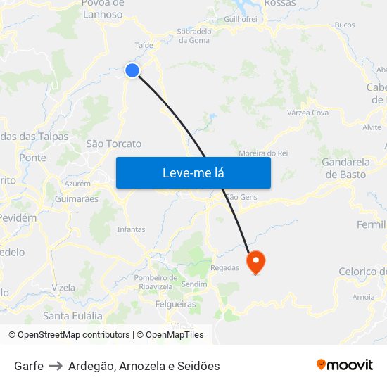 Garfe to Ardegão, Arnozela e Seidões map