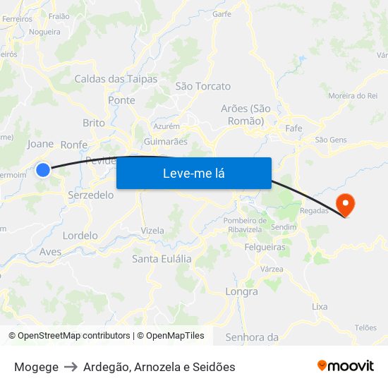 Mogege to Ardegão, Arnozela e Seidões map