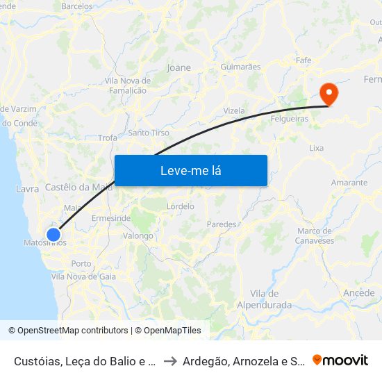 Custóias, Leça do Balio e Guifões to Ardegão, Arnozela e Seidões map